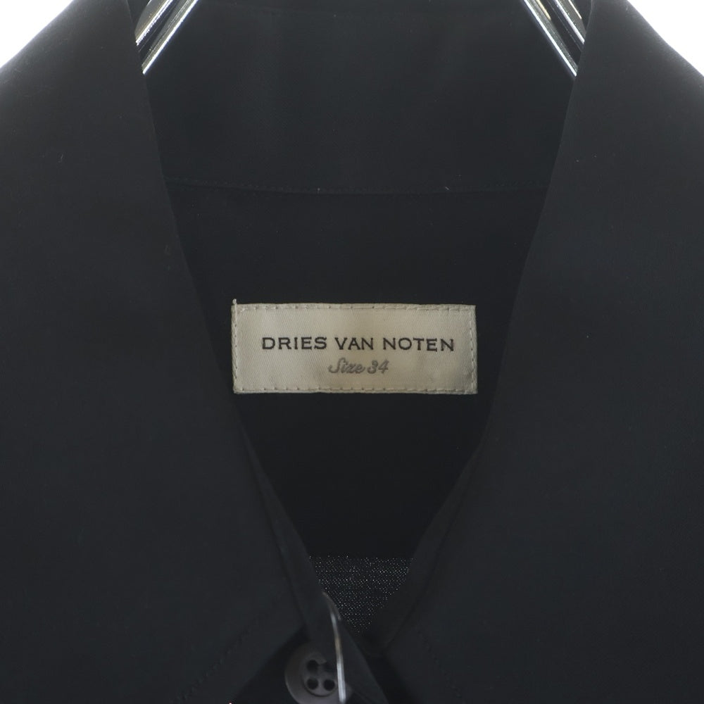 DRIES VAN NOTEN(ドリスヴァンノッテン) Embellished Shirt With Raffia Trim レーヨン混 ラフィアトリム エンブリッシュ長袖シャツ ブラック 71-01-86-01104