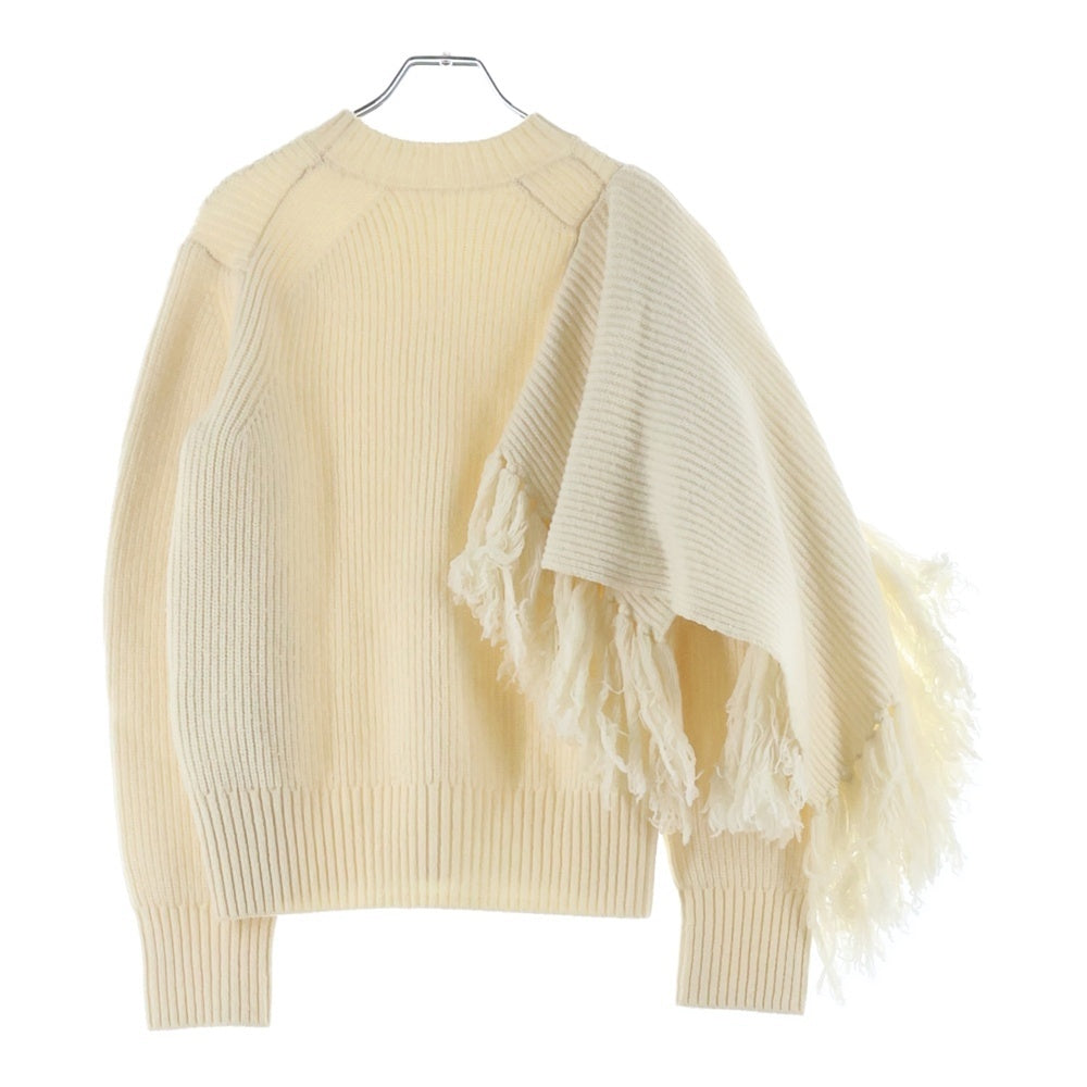 Sacai(サカイ) アシンメトリー フリンジマフラーデザイン クルーネックニット セーター ベージュ 19-04592