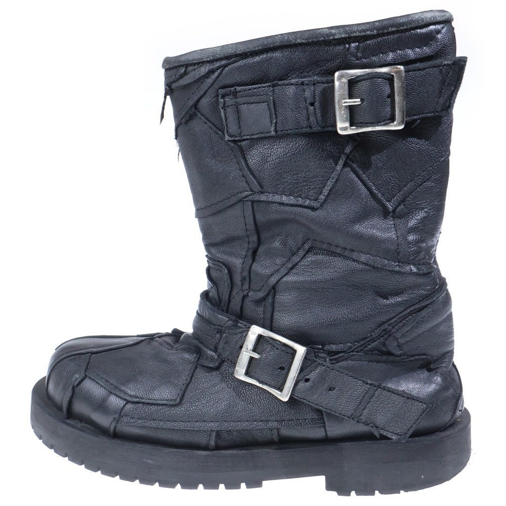 Yasuyuki Ishii(ヤスユキイシイ) PATCHWORK BOOTS パッチワーク加工 サイドジップレザーブーツ ブラック