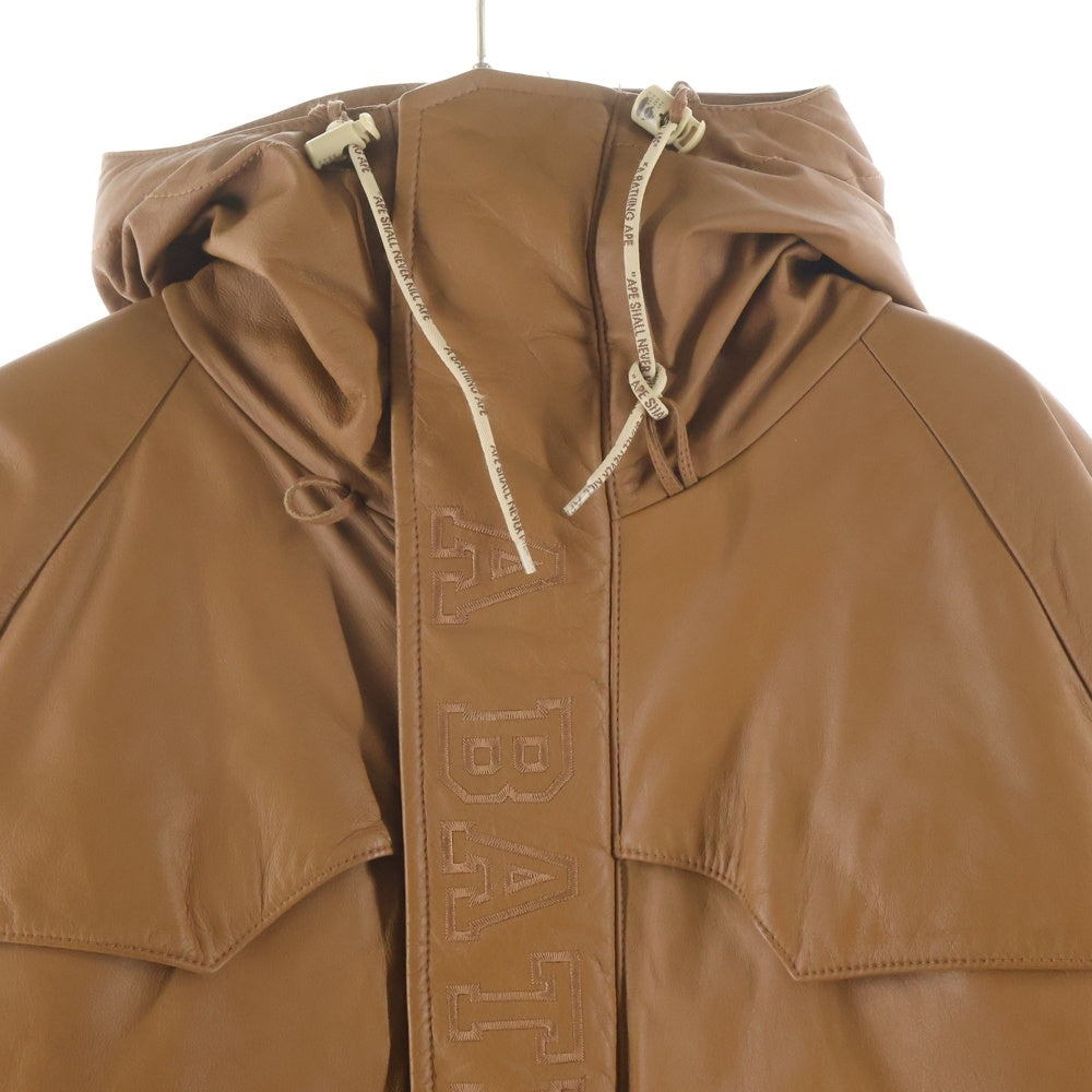 A BATHING APE(アベイシングエイプ) ×PEEL SLOWLY AND SEE 2004 COWHHIDE LEATHER DOWN JACKET ピールスローリーアンドシー カウハイド フーデッドレザーダウンジャケット ブラウン