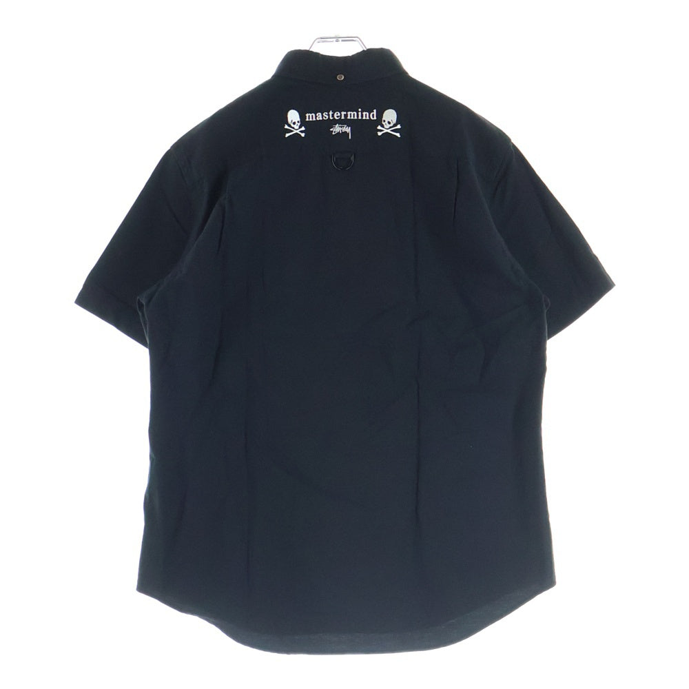 STUSSY(ステューシー) ×mastermind JAPAN マスターマインドジャパン スカル刺繍 半袖ボタンダウンシャツ ブラック