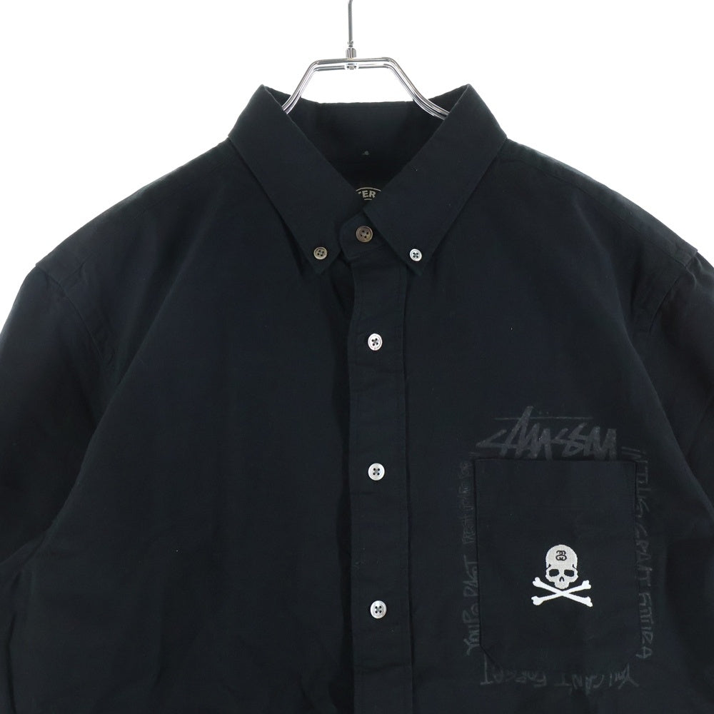 STUSSY(ステューシー) ×mastermind JAPAN マスターマインドジャパン スカル刺繍 半袖ボタンダウンシャツ ブラック