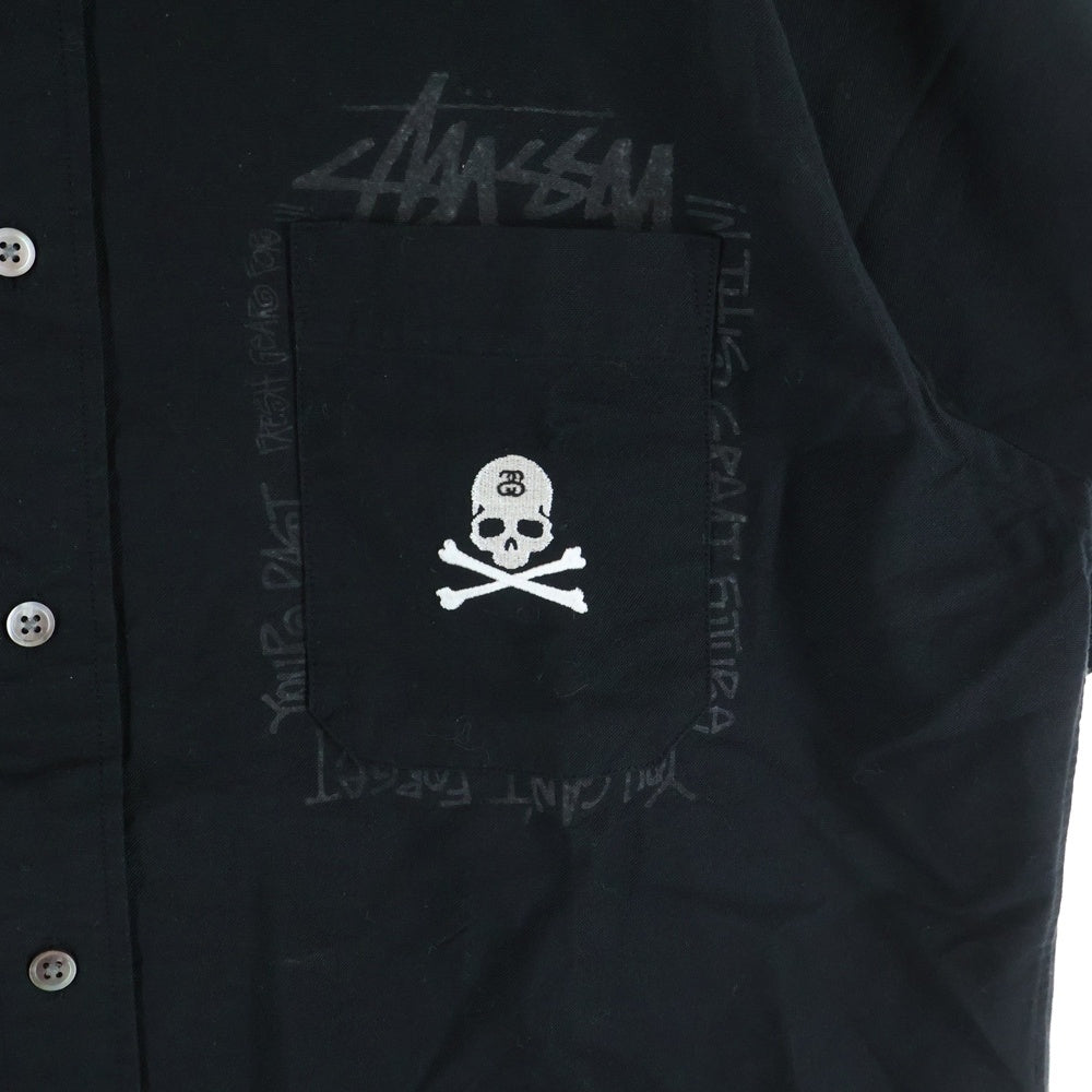 STUSSY(ステューシー) ×mastermind JAPAN マスターマインドジャパン スカル刺繍 半袖ボタンダウンシャツ ブラック