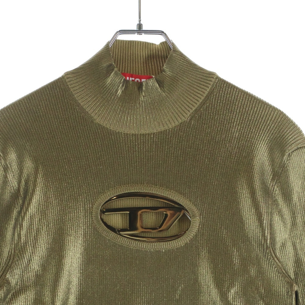 DIESEL(ディーゼル) M-ARCELLA フロントDロゴ グリッター モックネック長袖ニット セーター レディース ゴールド A08018