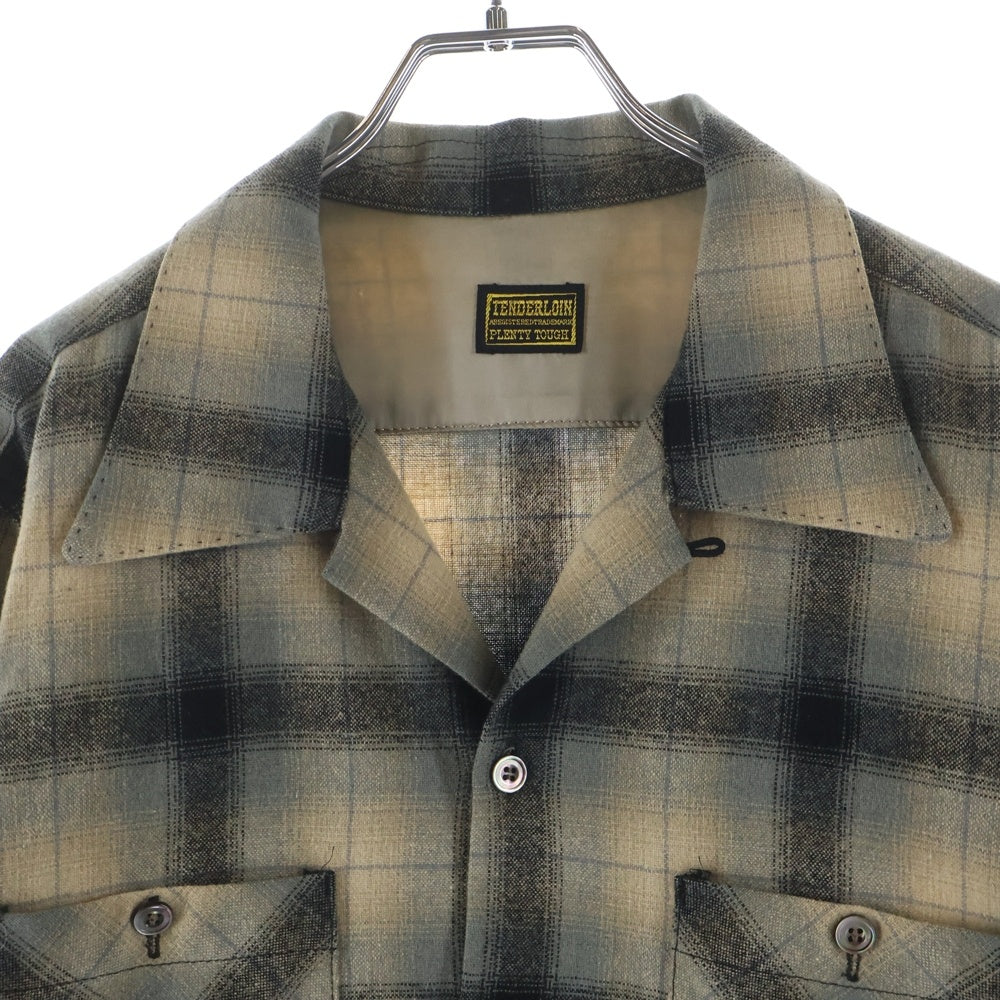 TENDERLOIN(テンダーロイン) 08AW T-WOOL SHT オンブレチェック オープンカラー 長袖ウールシャツ ベージュ