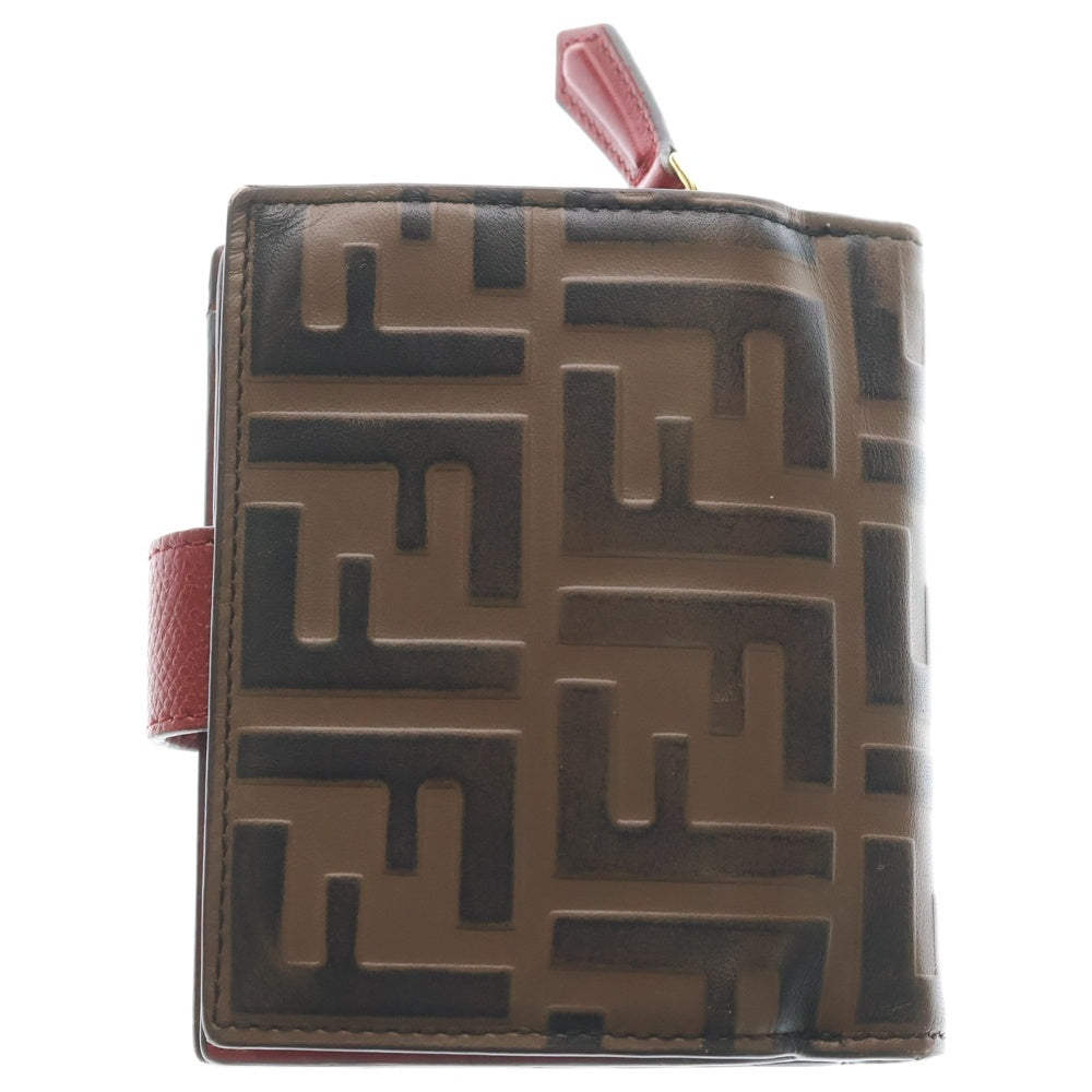 FENDI(フェンディ) エフイズ コンパクトウォレット 2つ折り財布 ブラウン/レッド 8M0386 レディース