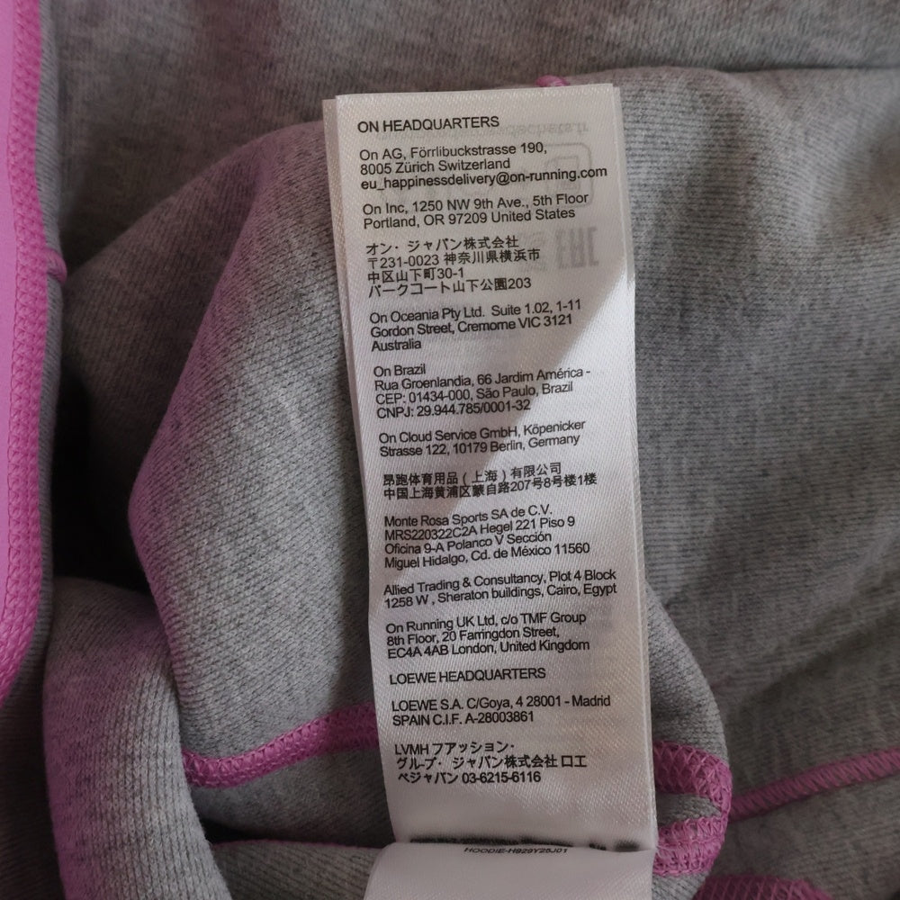 LOEWE(ロエベ) 24SS ×ON HOODIE IN TECHNICAL JERSEY テクニカルジャージー フーデットジップアップパーカー ピンク H929Y25J01