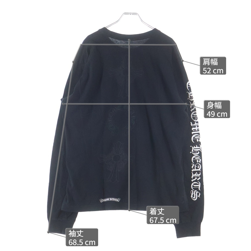 CHROME HEARTS(クロムハーツ) スクロールプリント アームロゴ バックプリント クルーネック 長袖Tシャツカットソー ブラック