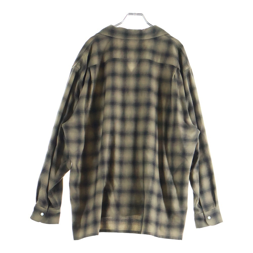 KAPTAIN SUNSHINE(キャプテンサンシャイン) WOOL OMBRE OPEN COLLARED SHIRT ウール オンブレチェック 長袖オープンカラーシャツ ブラウン/ブラック KS25FSH04