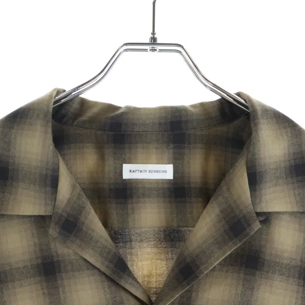 KAPTAIN SUNSHINE(キャプテンサンシャイン) WOOL OMBRE OPEN COLLARED SHIRT ウール オンブレチェック 長袖オープンカラーシャツ ブラウン/ブラック KS25FSH04