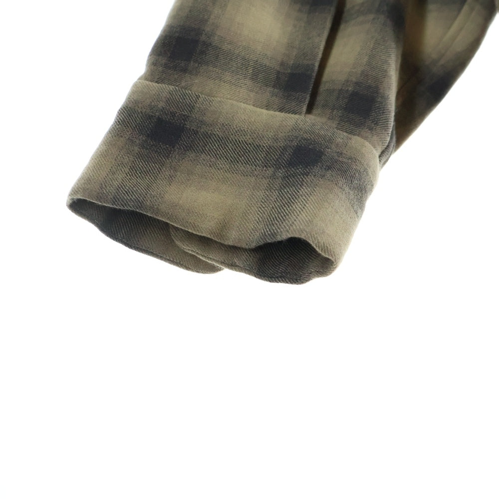 KAPTAIN SUNSHINE(キャプテンサンシャイン) WOOL OMBRE OPEN COLLARED SHIRT ウール オンブレチェック 長袖オープンカラーシャツ ブラウン/ブラック KS25FSH04