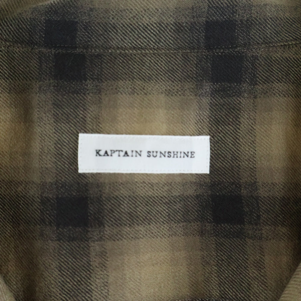 KAPTAIN SUNSHINE(キャプテンサンシャイン) WOOL OMBRE OPEN COLLARED SHIRT ウール オンブレチェック 長袖オープンカラーシャツ ブラウン/ブラック KS25FSH04