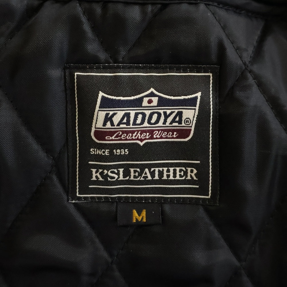 KADOYA(カドヤ) サイドスリット ウエストベルト キルティングライナー付き パテッド 襟ファー 本革 レザー ダブルジャケット ブラック