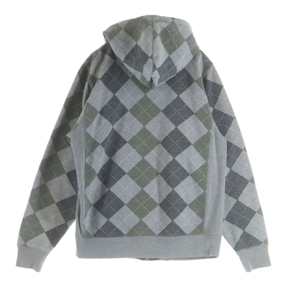 STUSSY(ステューシー) 00S グリーンアーガイル柄 ダブルポケット ジップアップ フーデッド パーカー グレー