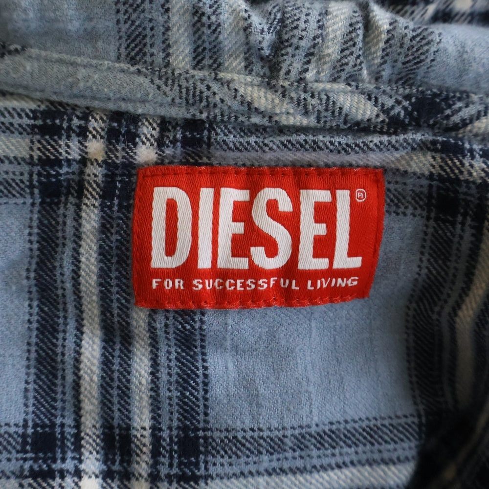 DIESEL(ディーゼル) S-DEWNY-HOOD フード付 長袖コットンチェックシャツ ブルー A12266