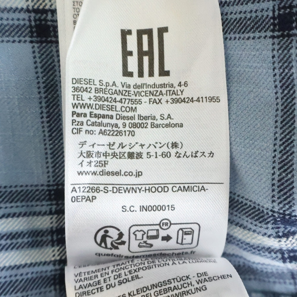 DIESEL(ディーゼル) S-DEWNY-HOOD フード付 長袖コットンチェックシャツ ブルー A12266