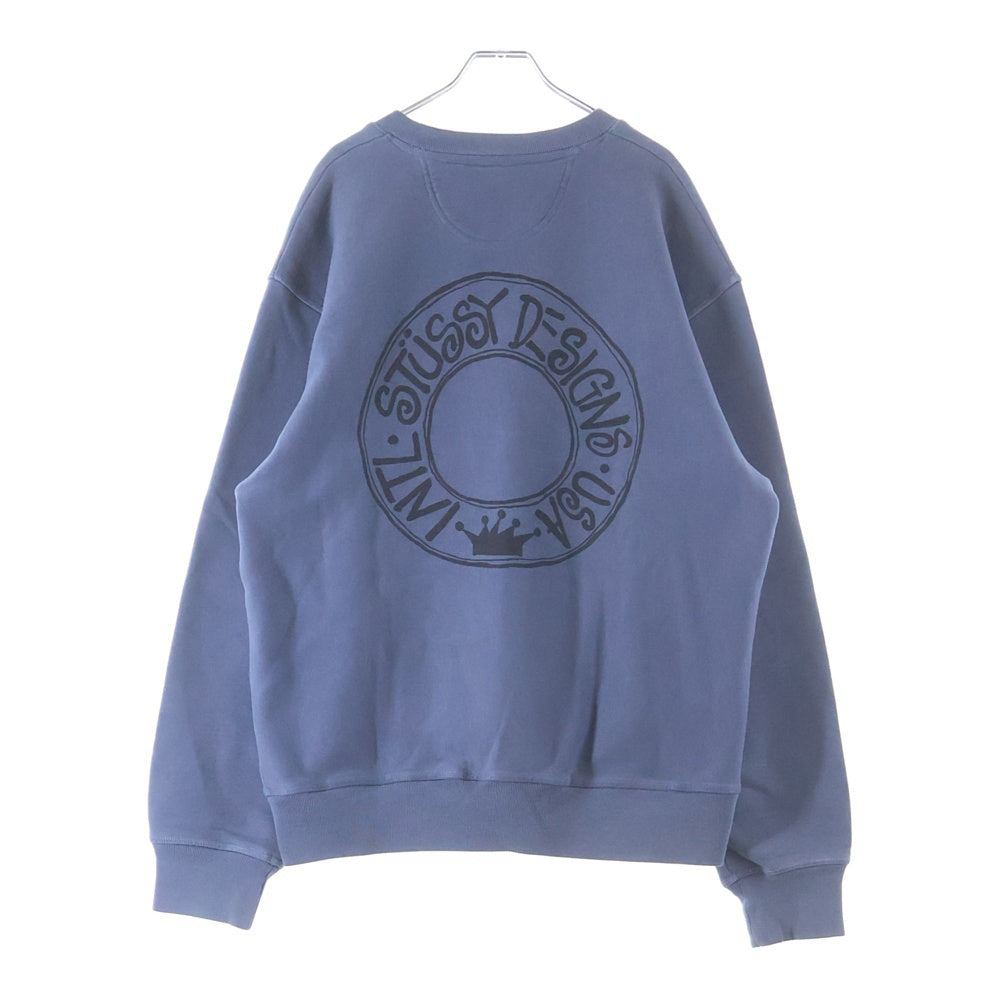 STUSSY(ステューシー) 24AW BUANA CREW PIGMENT DYED ブアナ クルー ピグメント ダイ バックプリント クルーネック スウェット プルオーバー ブルー