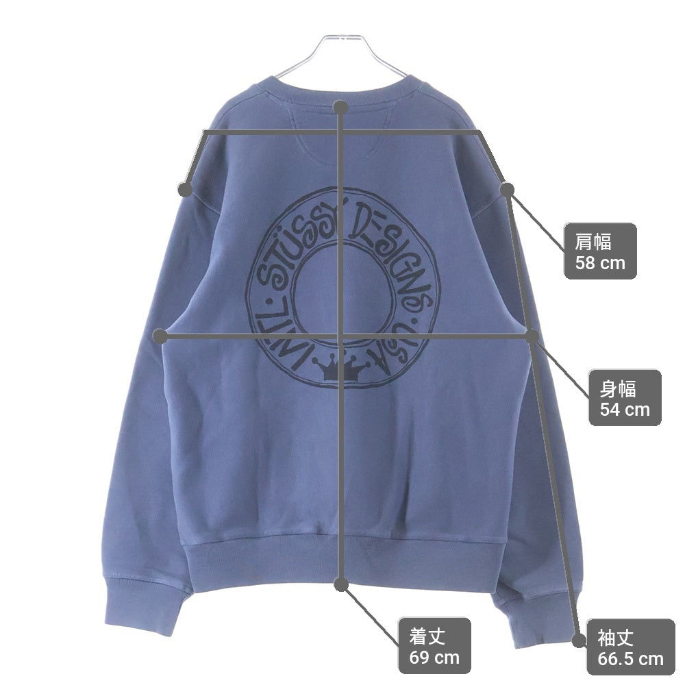 STUSSY(ステューシー) 24AW BUANA CREW PIGMENT DYED ブアナ クルー ピグメント ダイ バックプリント クルーネック スウェット プルオーバー ブルー