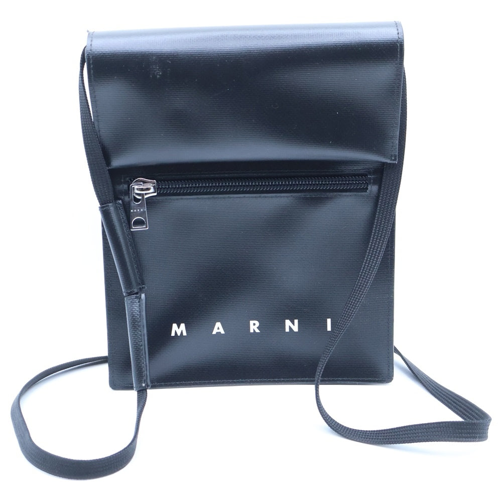 MARNI(マルニ) ロゴプリント スナップボタン レザー ショルダーバッグ ブラック SBMQ0036A1 レディース
