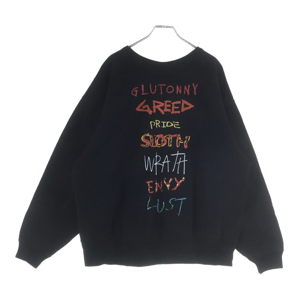 SAINT MICHAEL(セントマイケル) 25SS SEVEN DEADLY CRW N SWT セブンデッドリー クルーネックスウェットシャツ トレーナー ブラック SM-HR8-0000-044