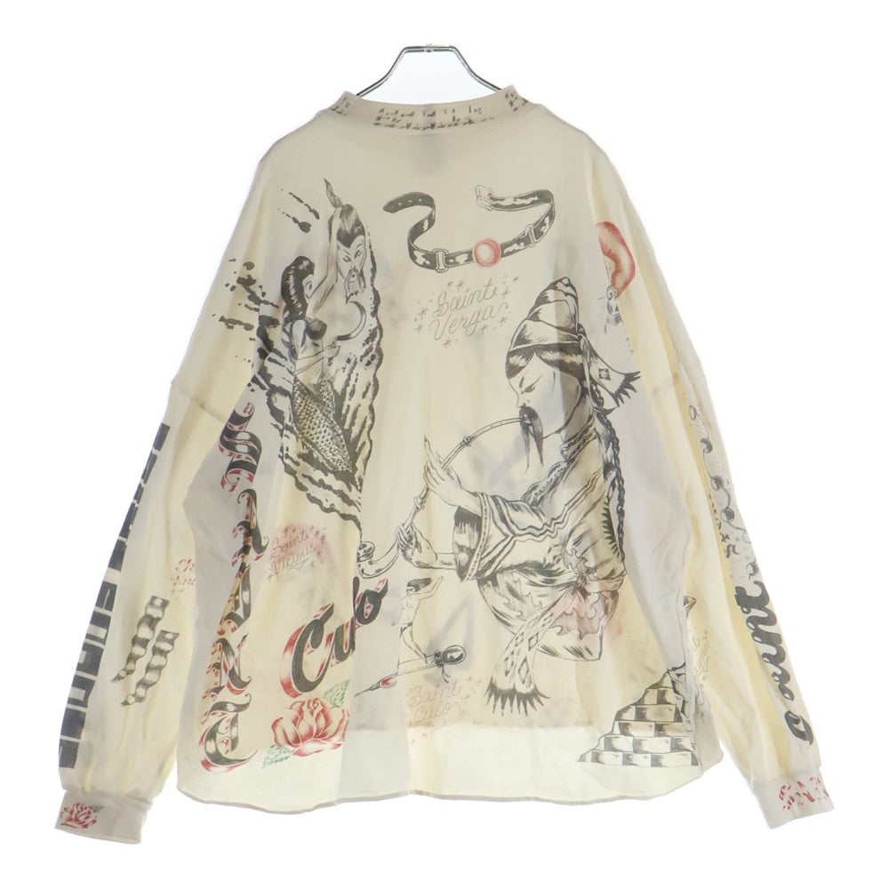 SAINT MICHAEL(セントマイケル) 25AW ALX LS TEE DRAWING アレックス ドローイング 総柄 クルーネック長袖Tシャツ カットソー ホワイト SM-HR1-0000-C30