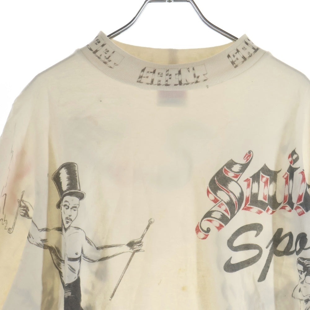 SAINT MICHAEL(セントマイケル) 25AW ALX LS TEE DRAWING アレックス ドローイング 総柄 クルーネック長袖Tシャツ カットソー ホワイト SM-HR1-0000-C30