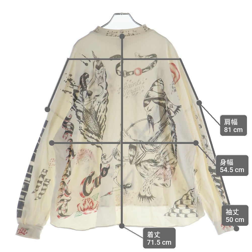 SAINT MICHAEL(セントマイケル) 25AW ALX LS TEE DRAWING アレックス ドローイング 総柄 クルーネック長袖Tシャツ カットソー ホワイト SM-HR1-0000-C30