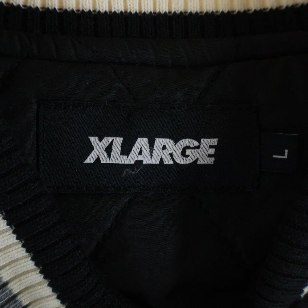 X-LARGE(エクストララージ) 23AW OG LOGO VARSITY JACKET ロゴエンブロイダリー アームレザー切替 バーシティジャケット ブラック 101234021009