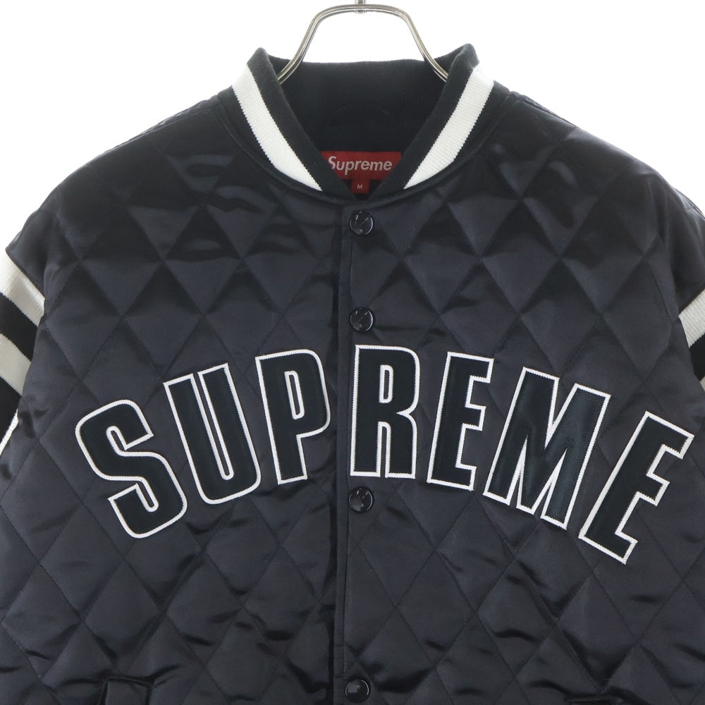 SUPREME(シュプリーム) 17SS Quilted Satin Varsity Jacket アーチロゴ キルテッドサテンバーシティジャケット ブラック