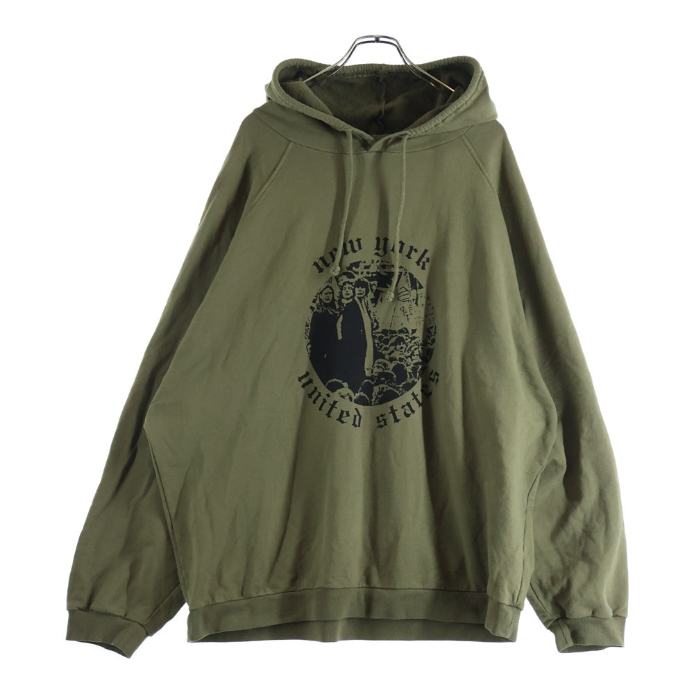 RAF SIMONS(ラフシモンズ) 21SS ARCHIVE REDUX New York United States Hoodie History of My World限定 テロ期復刻 プルオーバースウェットパーカー フーディー カーキ A01-126