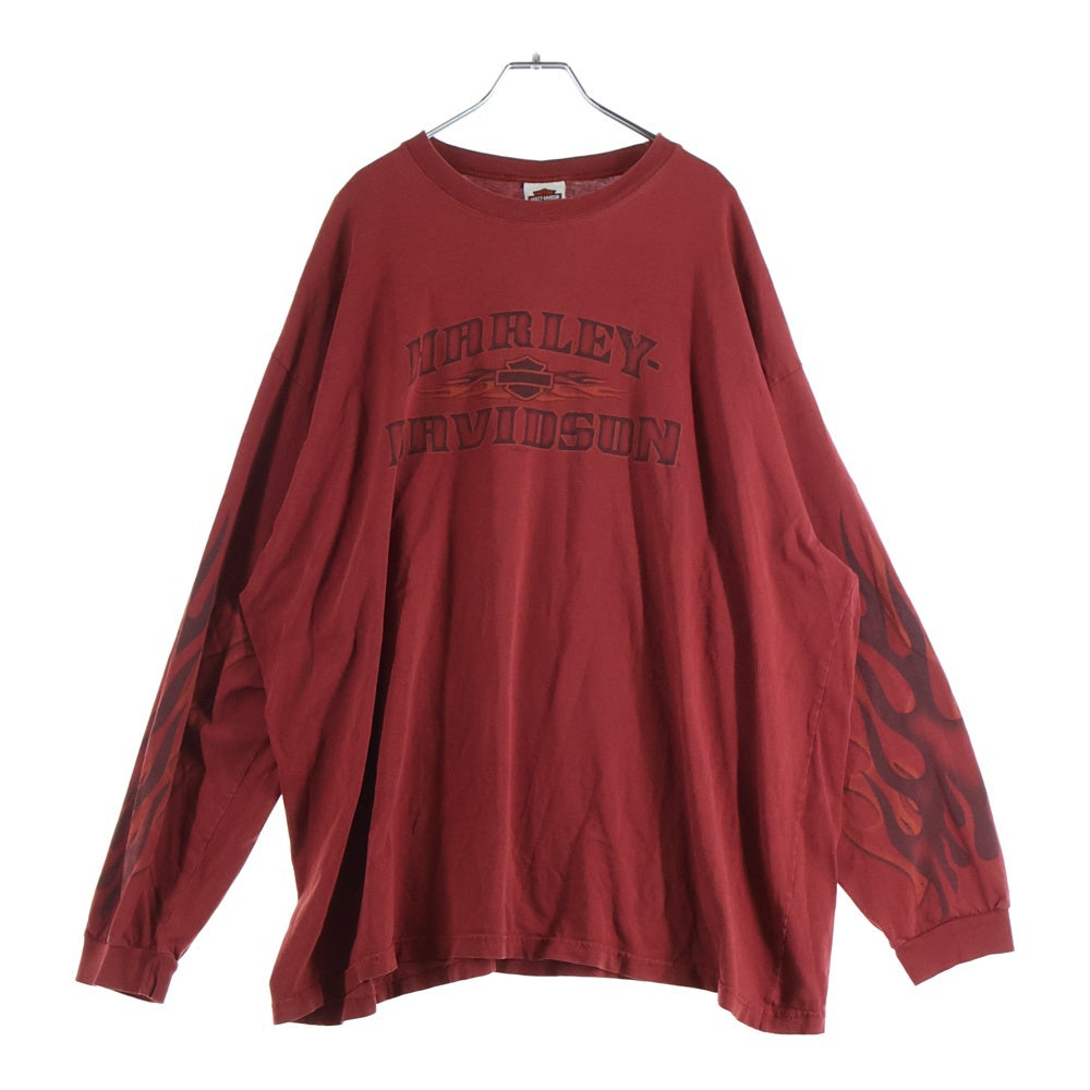 HARLEY DAVIDSON(ハーレーダビッドソン) 00S VINTAGE FIRE PATTERN 2009 L/S TEE ヴィンテージ アームファイヤープリント フロントロゴTシャツ 長袖クルーネックカットソー レッド