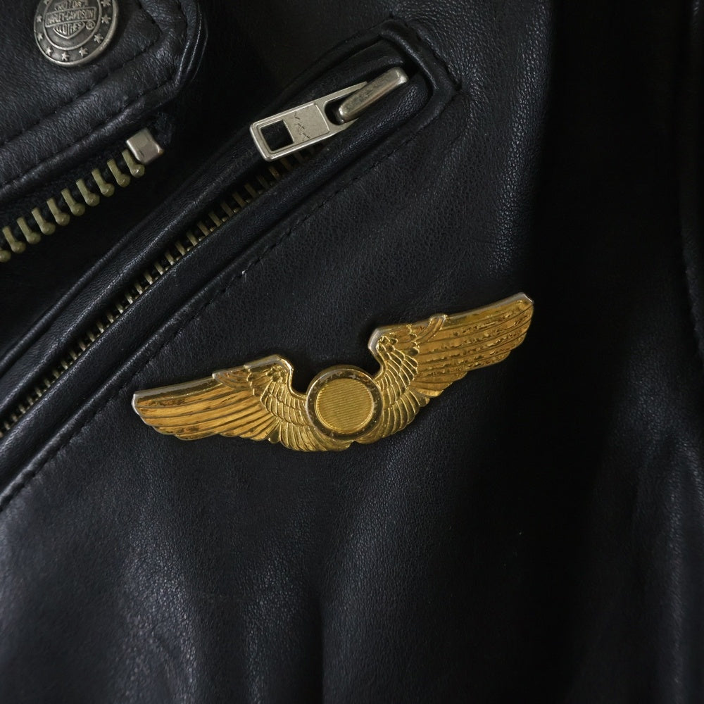 HARLEY DAVIDSON(ハーレーダビッドソン) SCREAMIN EAGLE CLUB スクリーミングイーグル クラブ USA製 裏地キルティング ピンズカスタム レザー ダブルライダースジャケット ブラック