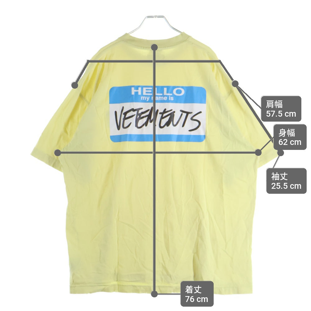 VETEMENTS(ヴェトモン) HELLO MY NAME IS FADED ハロー マイネーム イズ ヴェトモン フェイデッド クルーネックプルオーバー 半袖Tシャツカットソー イエロー UL63TR640Y