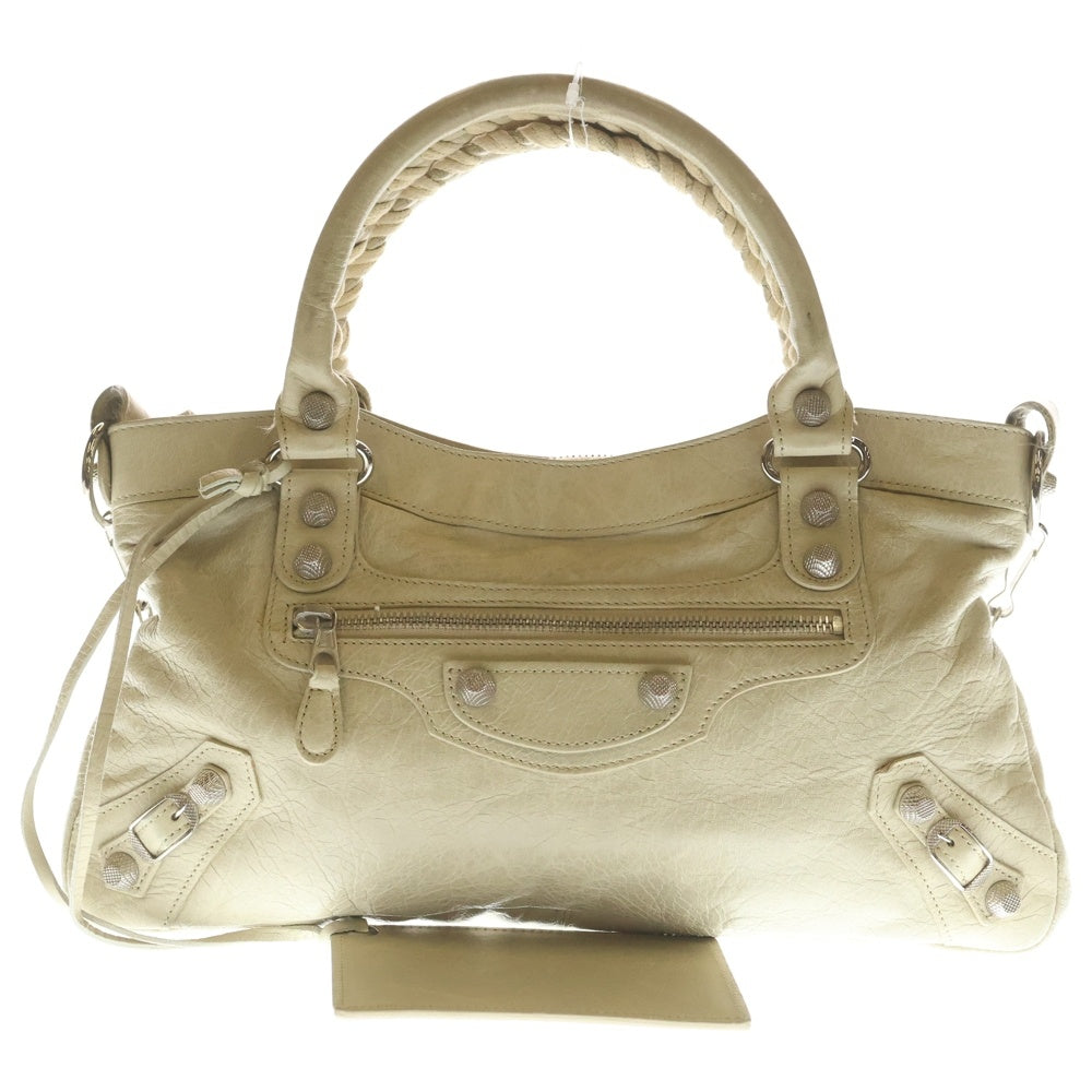 BALENCIAGA(バレンシアガ) ザ ファースト ジャイアント スタッズデザイン 2WAY レザー ハンドバッグ ショルダーバッグ ベージュ 240577 レディース