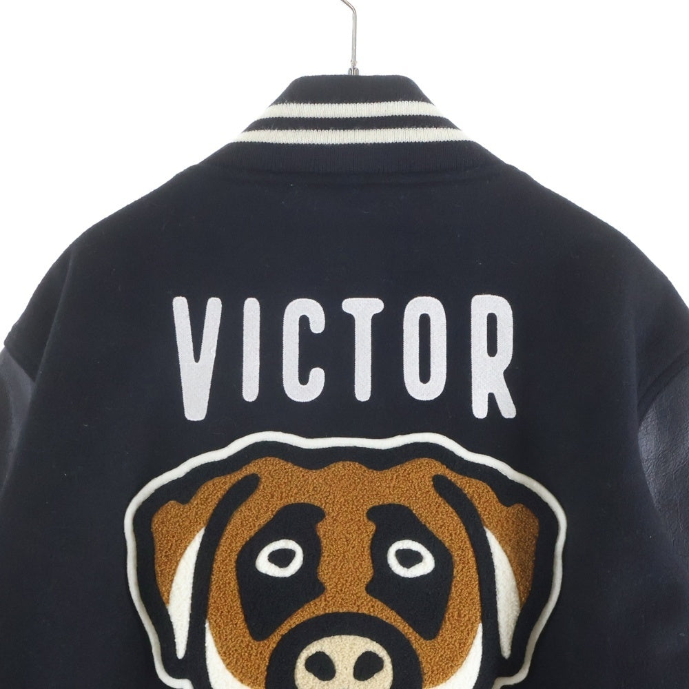 NO BRAND(ノーブランド) (Victor Victor Worldwide/ビクタービクター ワールドワイド) Varsity Jacket ロゴパッチ レザー切り替え ウール バーシティジャケット スタジャン ブラック