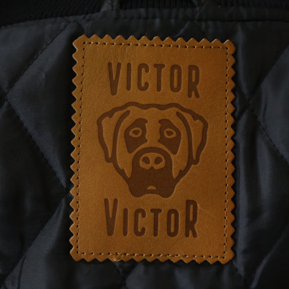 NO BRAND(ノーブランド) (Victor Victor Worldwide/ビクタービクター ワールドワイド) Varsity Jacket ロゴパッチ レザー切り替え ウール バーシティジャケット スタジャン ブラック