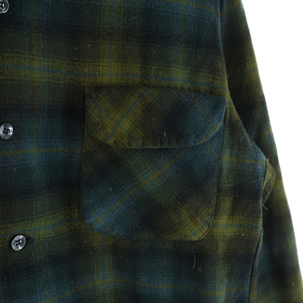 PENDLETON(ペンドルトン) 60S VINTAGE ヴィンテージ ウール チェック 長袖オープンカラーシャツ ボードシャツ カーキ