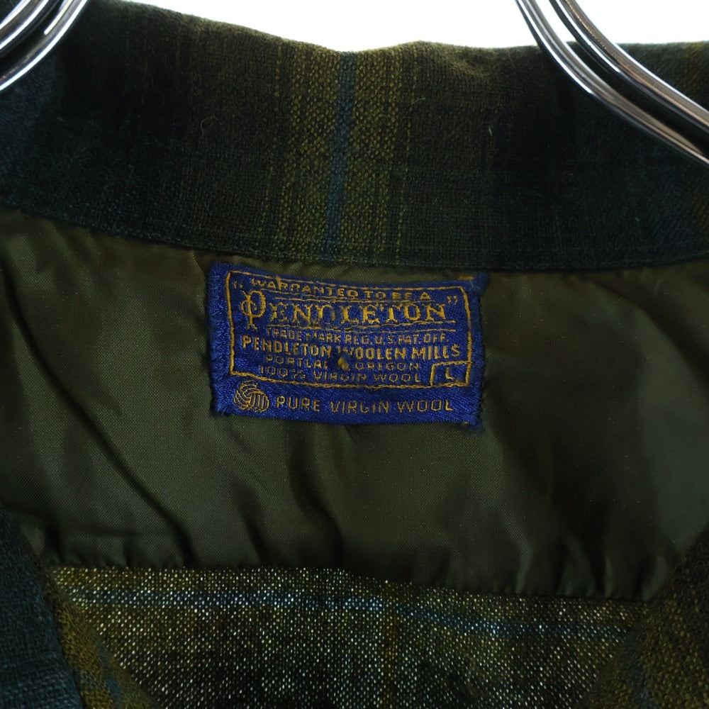 PENDLETON(ペンドルトン) 60S VINTAGE ヴィンテージ ウール チェック 長袖オープンカラーシャツ ボードシャツ カーキ