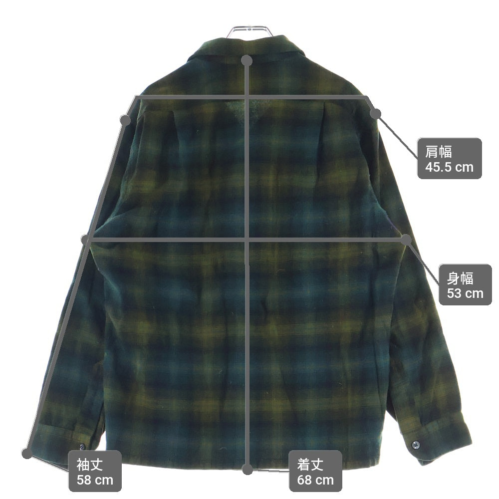 PENDLETON(ペンドルトン) 60S VINTAGE ヴィンテージ ウール チェック 長袖オープンカラーシャツ ボードシャツ カーキ