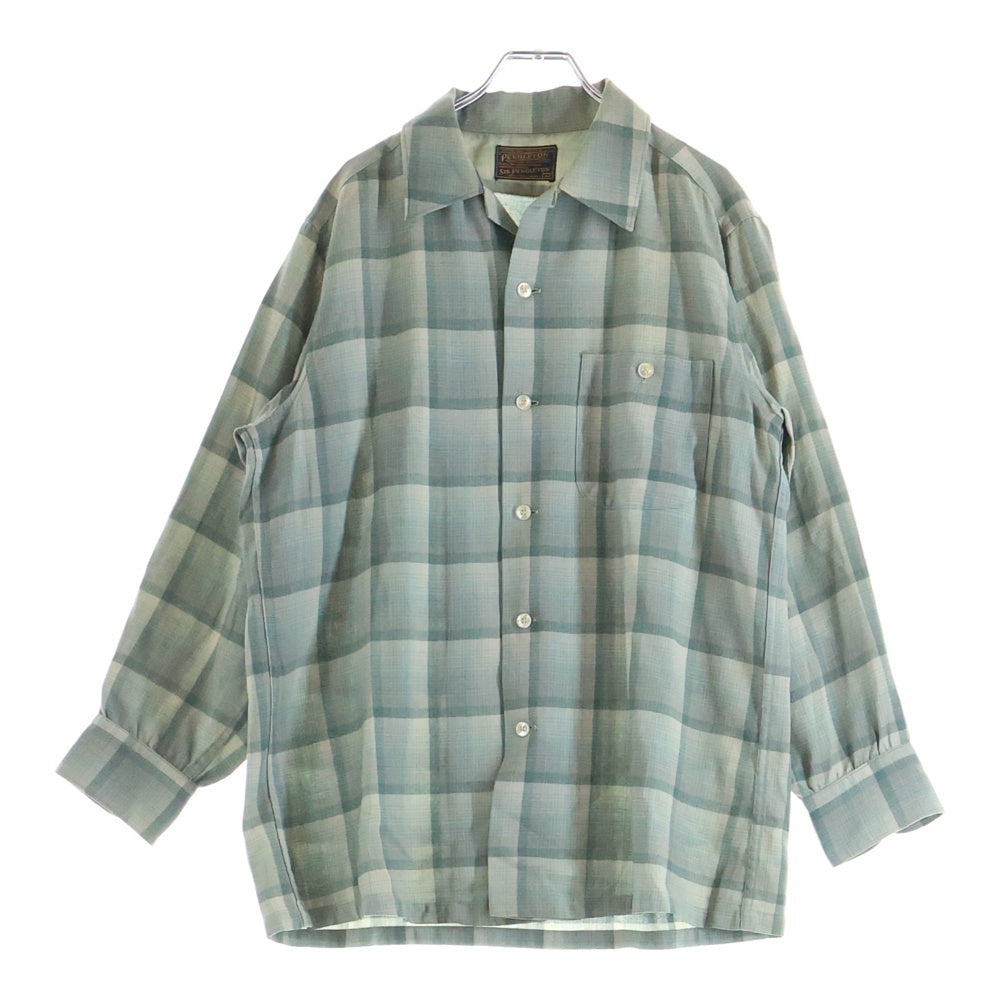 PENDLETON(ペンドルトン) 60S VINTAGE SIR PENDLETON ヴィンテージ ウール チェック柄 長袖オープンカラーシャツ グリーン/グレー