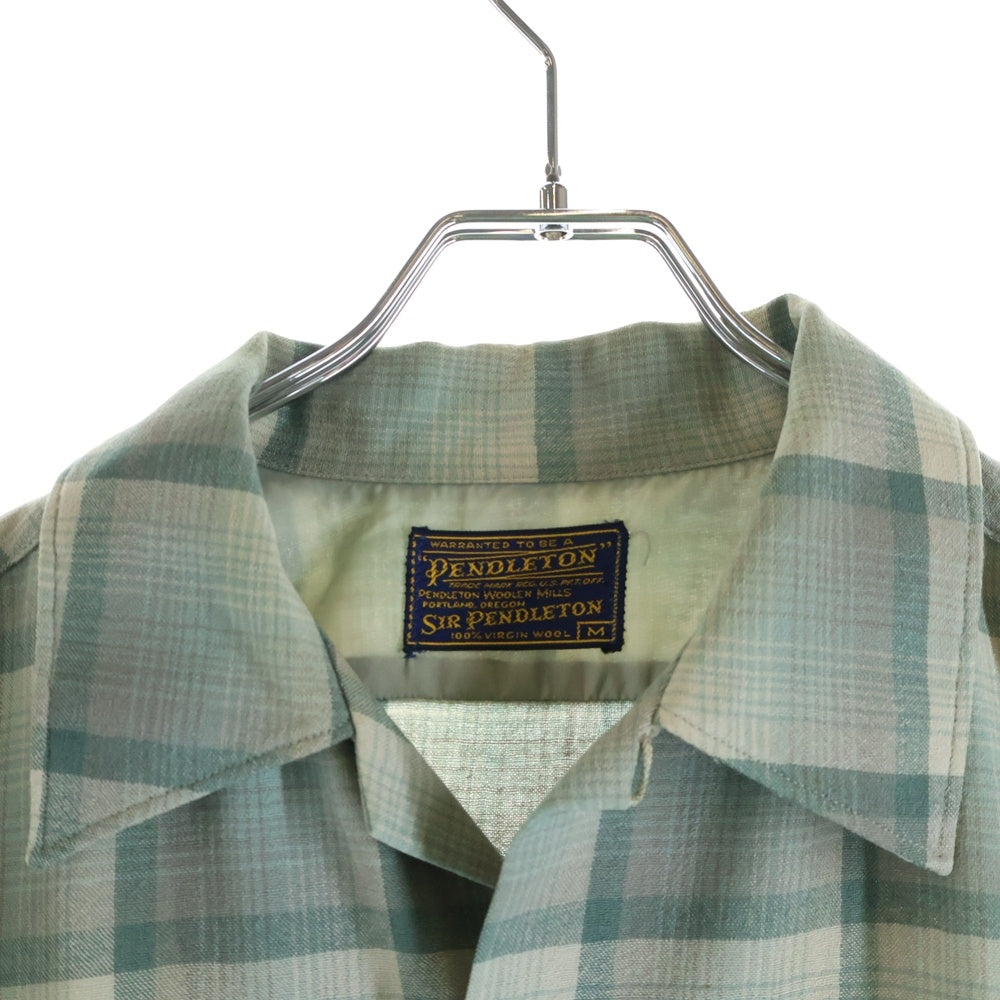 PENDLETON(ペンドルトン) 60S VINTAGE SIR PENDLETON ヴィンテージ ウール チェック柄 長袖オープンカラーシャツ グリーン/グレー