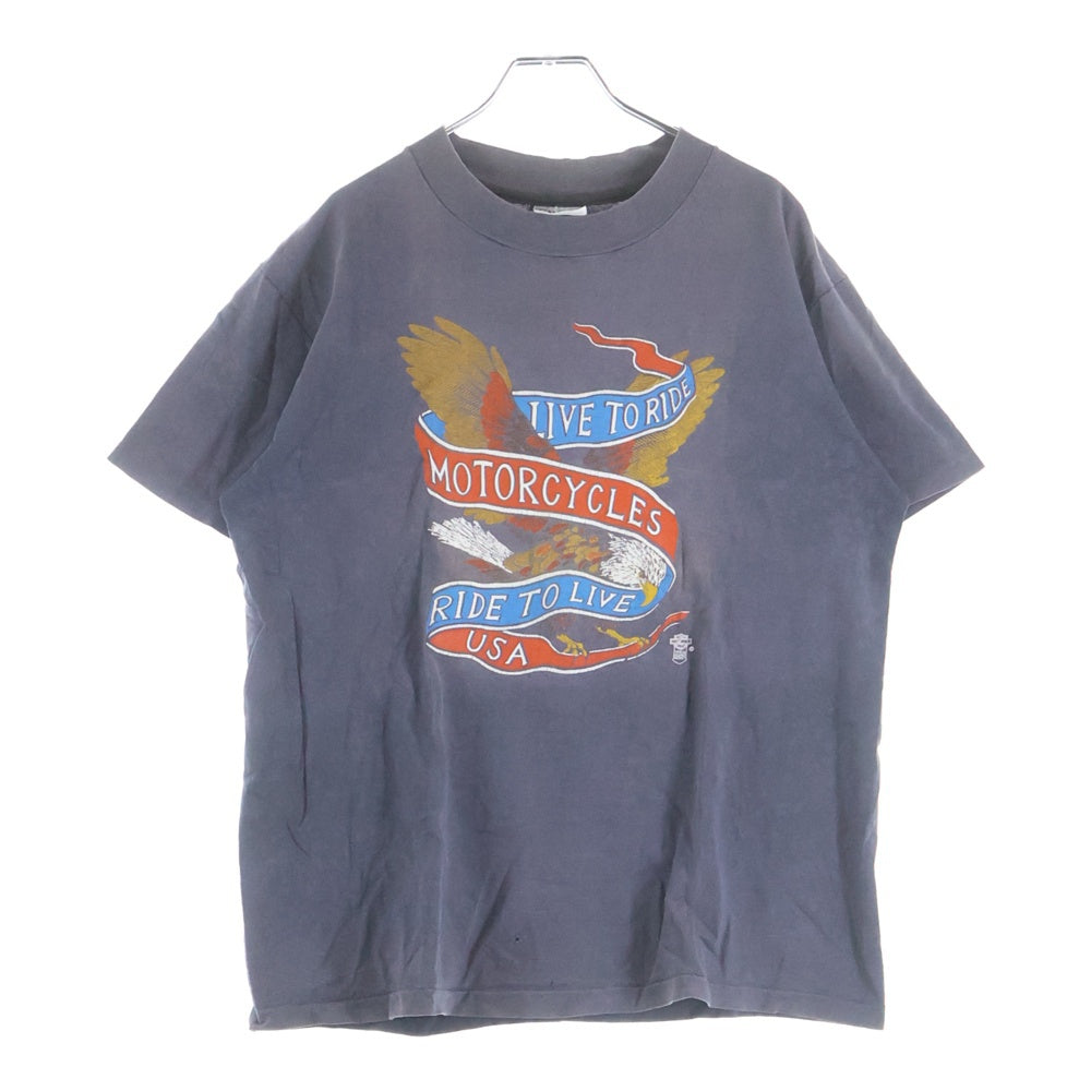 VINTAGE(ヴィンテージ) 80-90S ハーレーダビッドソン モーターサイクル 両面プリント クルーネック半袖Tシャツ カットソー グレー