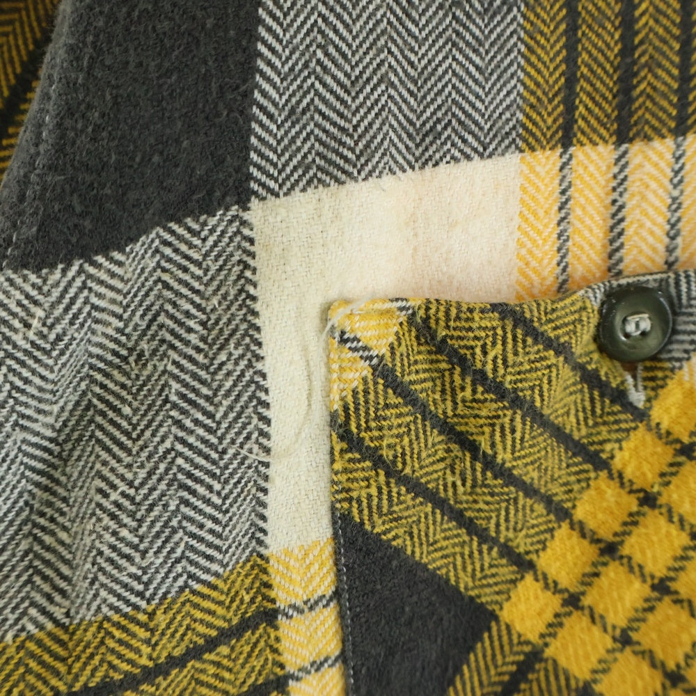 VINTAGE(ヴィンテージ) 50-60S VINTAGE SIMTEX ヴィンテージ シムテックス 三角タグ チェック 長袖オープンカラーフランネルシャツ イエロー