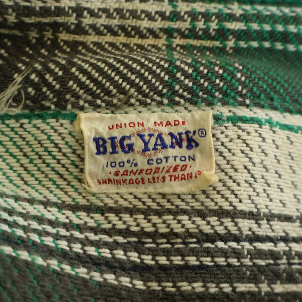 VINTAGE(ヴィンテージ) 50-60S VINTAGE BIG YANK USA製 ヴィンテージ ビッグヤンク マチ付き チェック 長袖ヘビーフランネルシャツ グリーン
