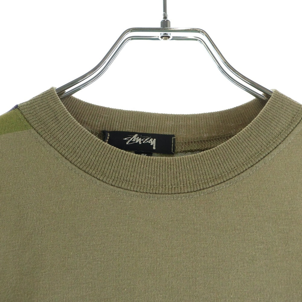 STUSSY(ステューシー) 80S OLD オールド 黒タグ ボーダー クルーネック半袖ポケットTシャツ カットソー カーキ