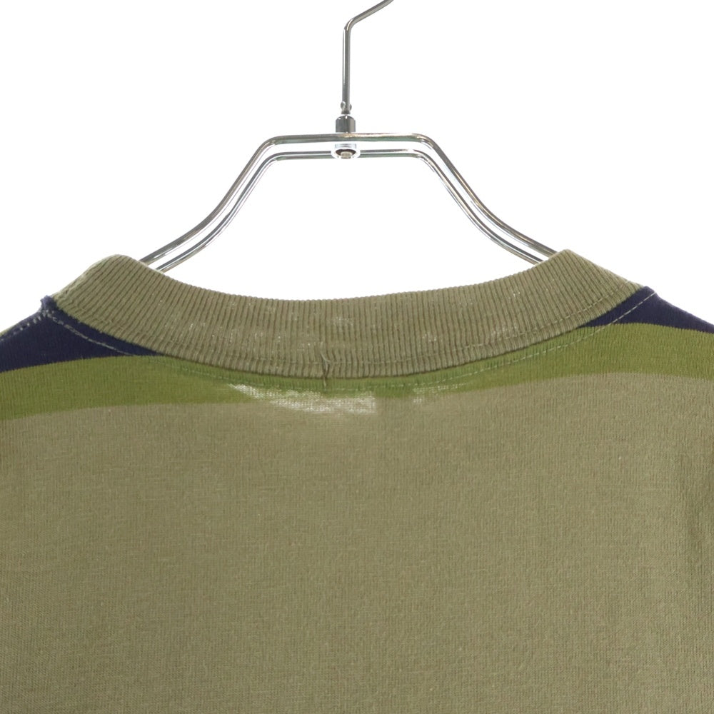 STUSSY(ステューシー) 80S OLD オールド 黒タグ ボーダー クルーネック半袖ポケットTシャツ カットソー カーキ