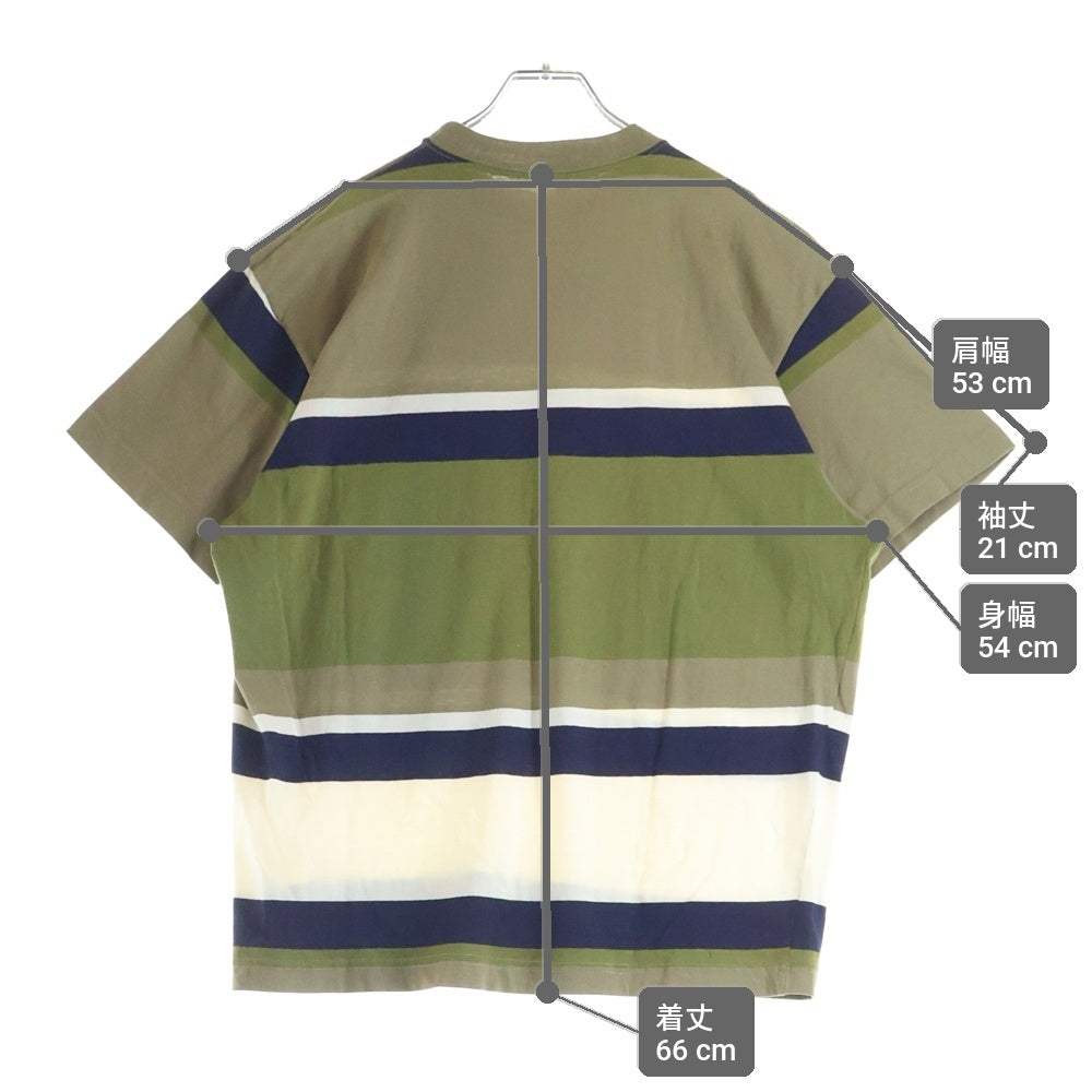STUSSY(ステューシー) 80S OLD オールド 黒タグ ボーダー クルーネック半袖ポケットTシャツ カットソー カーキ