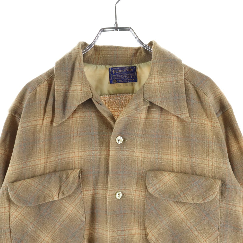 PENDLETON(ペンドルトン) 70S VINTAGE USA製 ヴィンテージ チェック ウール 長袖オープンカラーシャツ ボードシャツ ブラウン/オレンジ