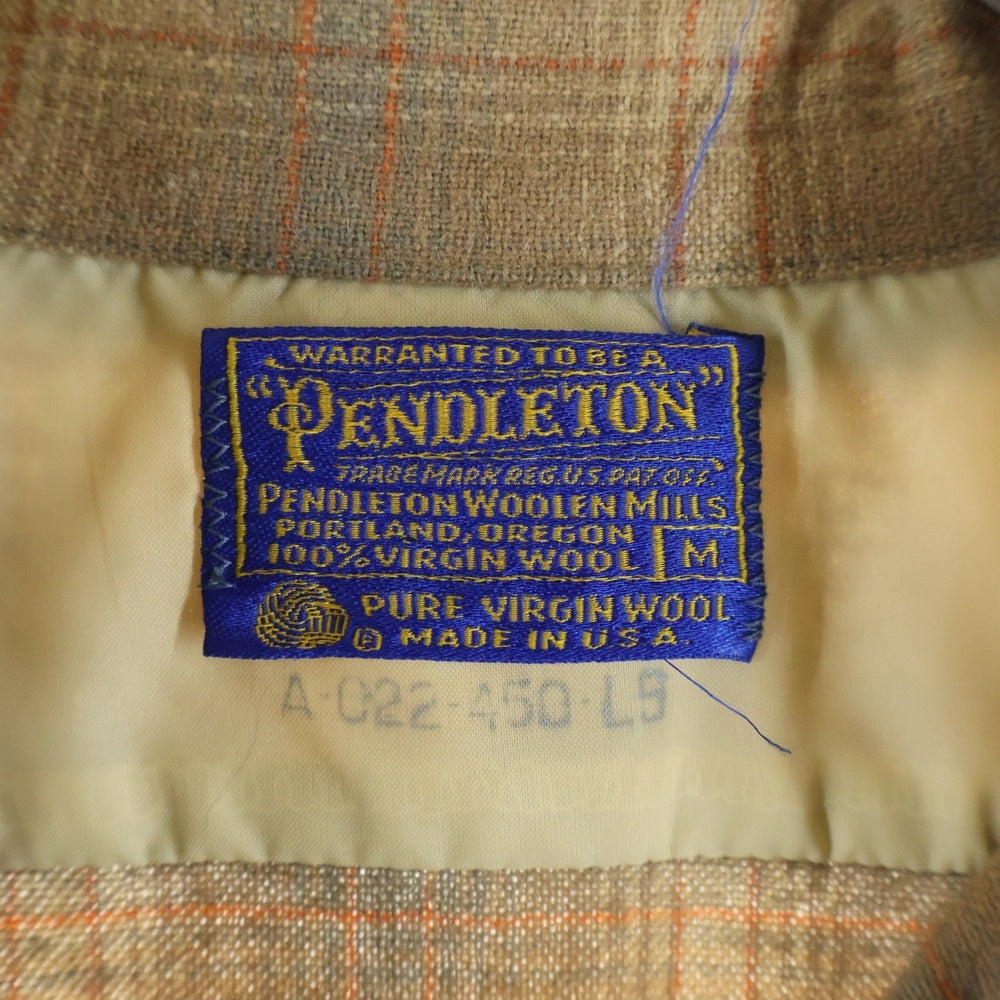 PENDLETON(ペンドルトン) 70S VINTAGE USA製 ヴィンテージ チェック ウール 長袖オープンカラーシャツ ボードシャツ ブラウン/オレンジ