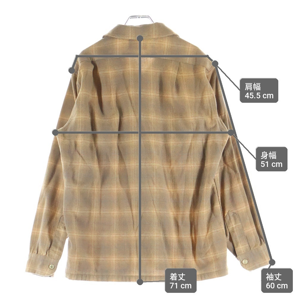 PENDLETON(ペンドルトン) 70S VINTAGE USA製 ヴィンテージ チェック ウール 長袖オープンカラーシャツ ボードシャツ ブラウン/オレンジ